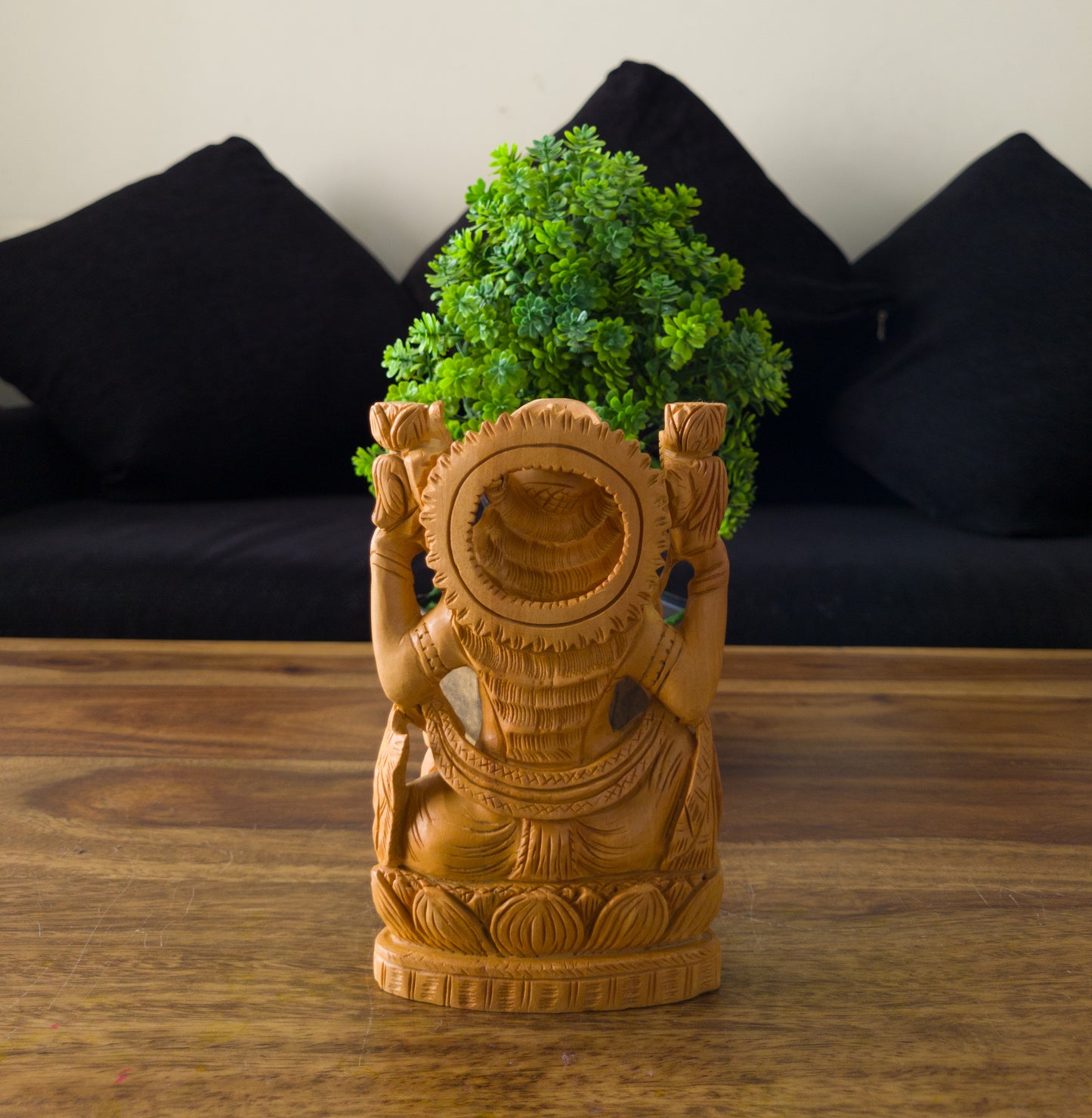 Hand-Carved Wooden Goddess Lakshmi Statue