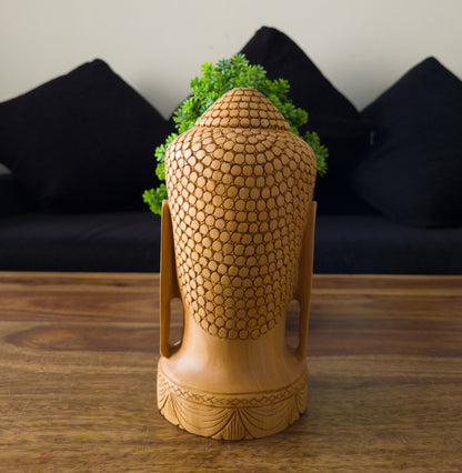 Hand-Carved Wooden Buddha Head