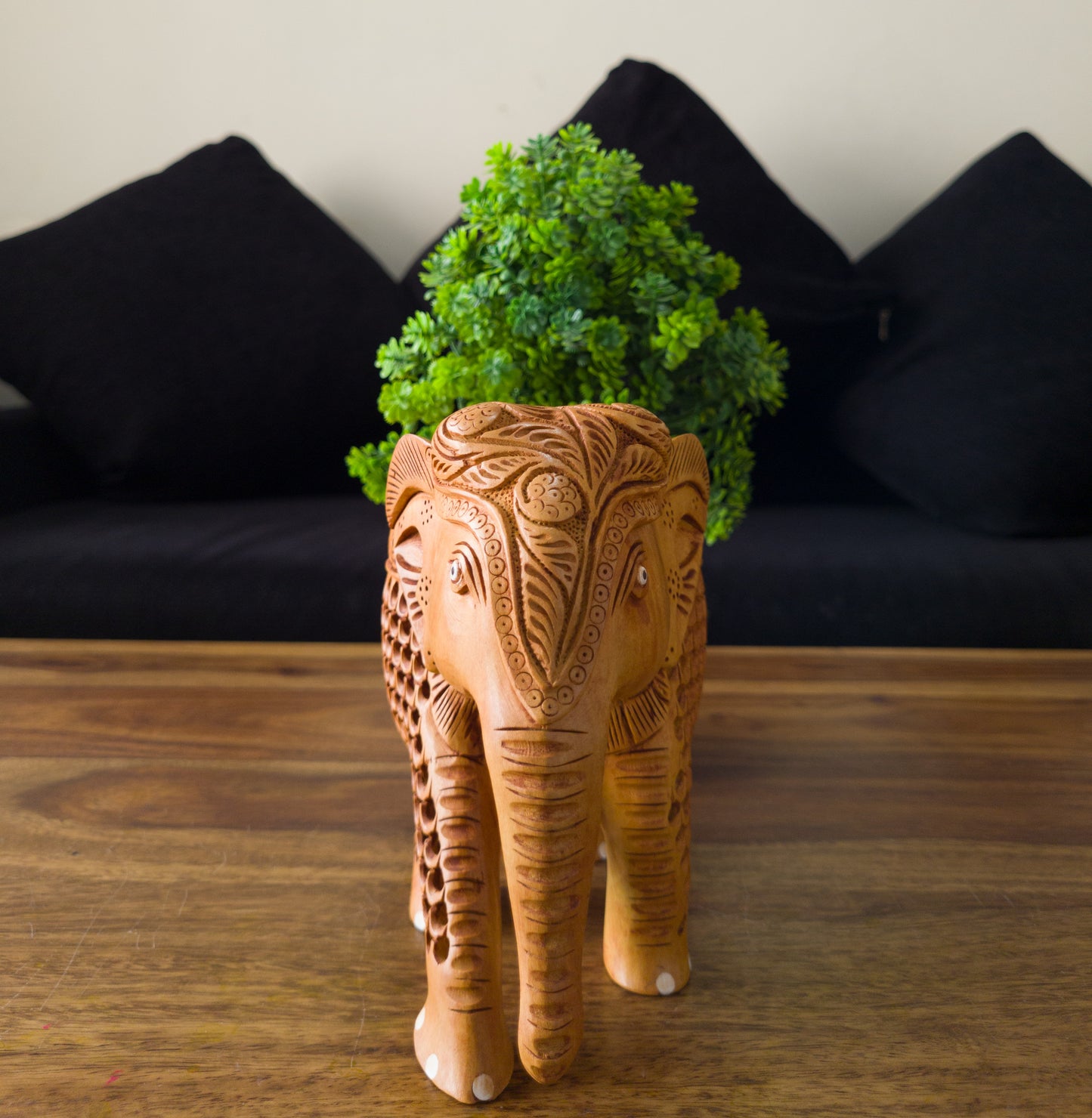 Hand-Carved Wooden Elephant with Jali (Wooden Mesh) Work