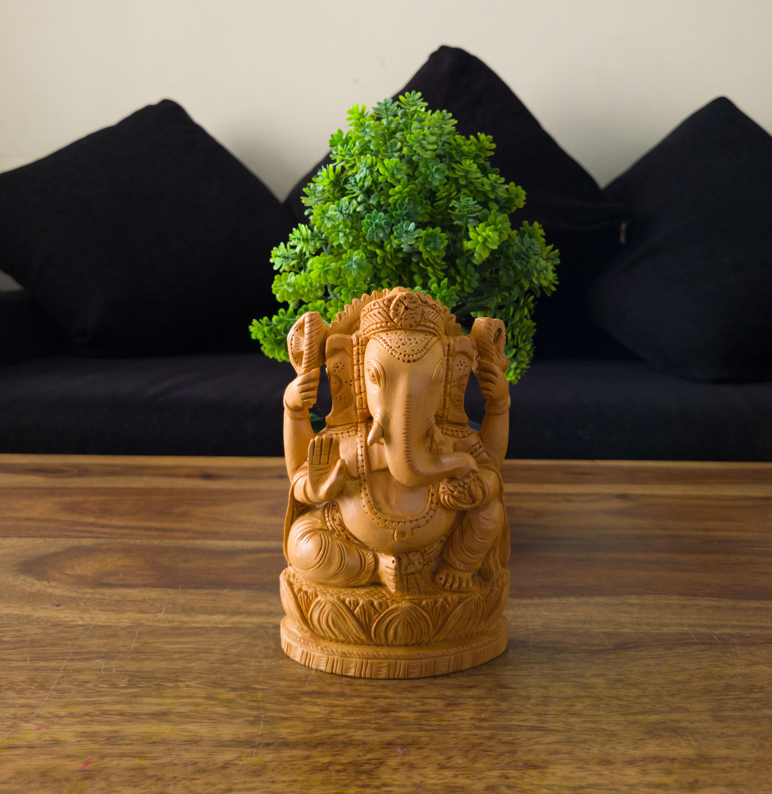 Hand-Carved Wooden Lord Ganesha Statue