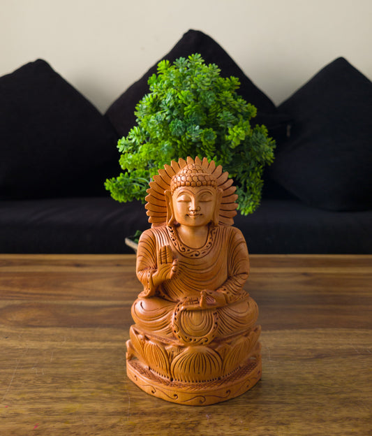 Hand-Carved Wooden Buddha Statue