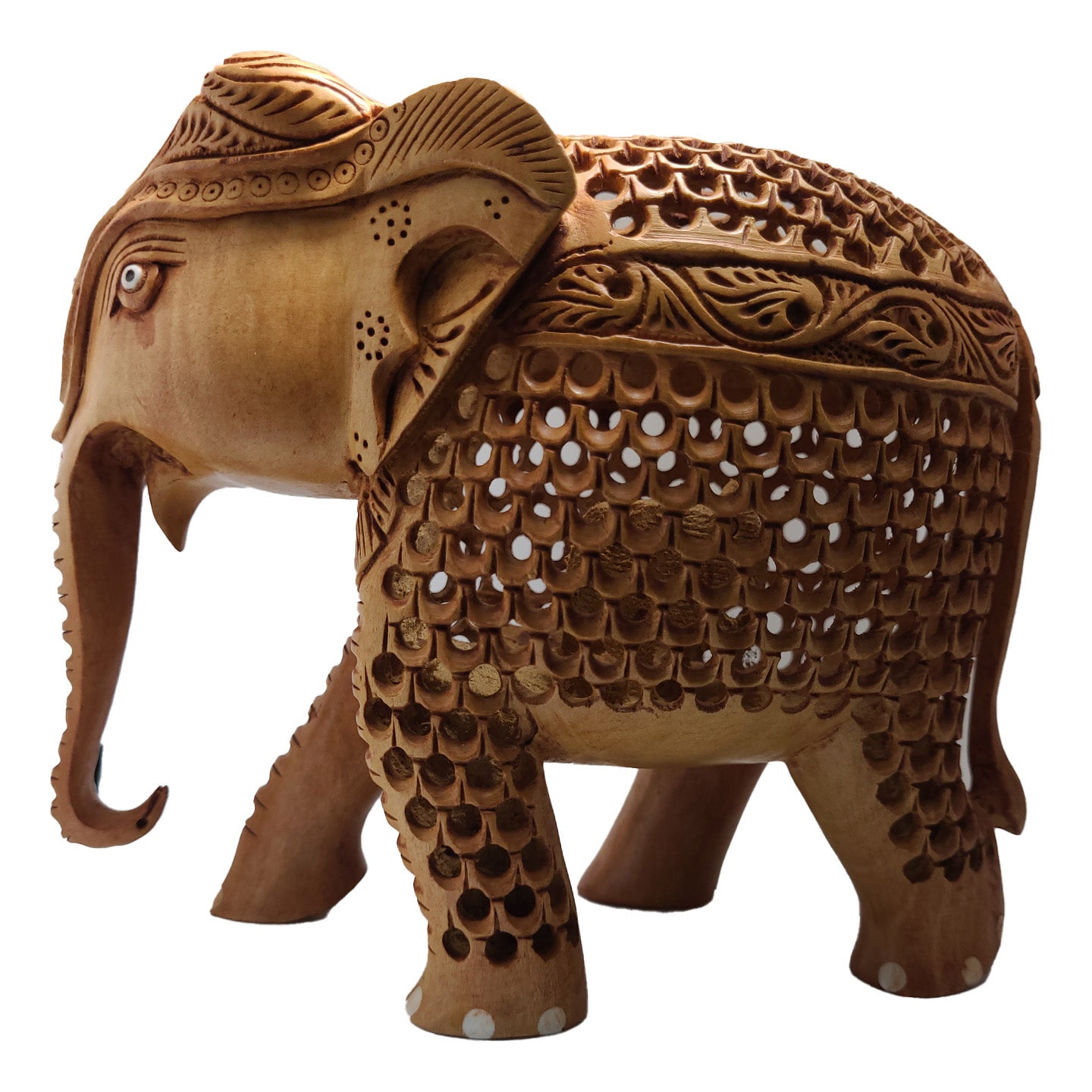 Hand-Carved Wooden Elephant with Jali (Wooden Mesh) Work