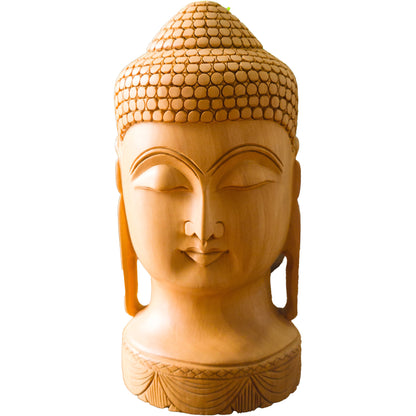 Hand-Carved Wooden Buddha Head