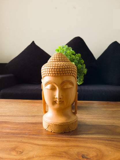 Hand-Carved Wooden Buddha Head