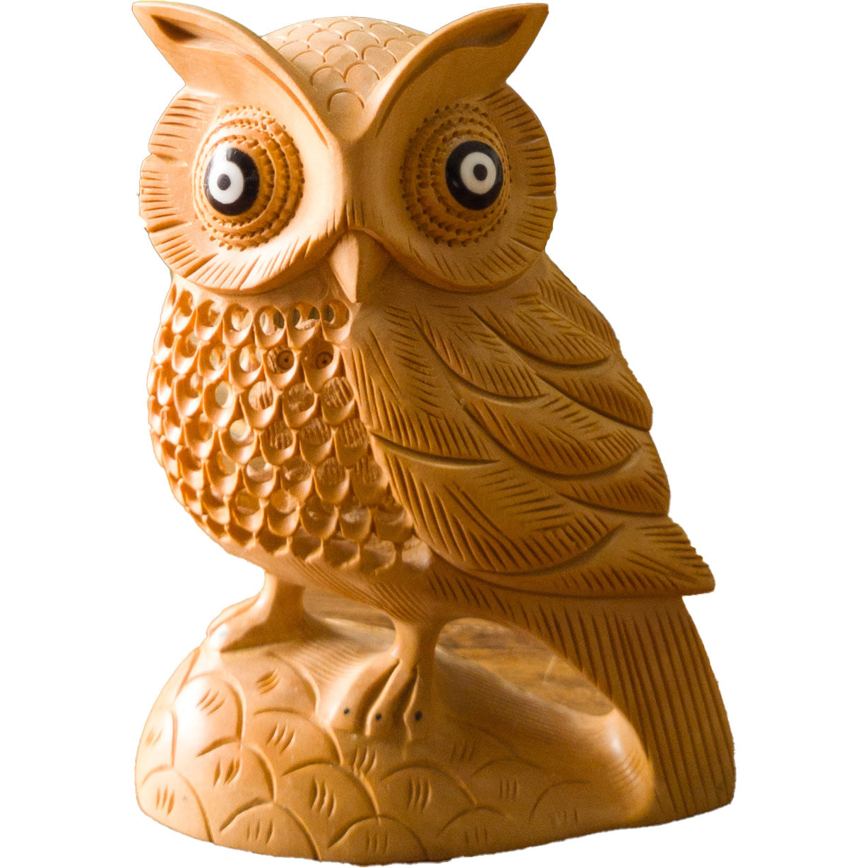 Hand-Carved Wooden Owl Statue