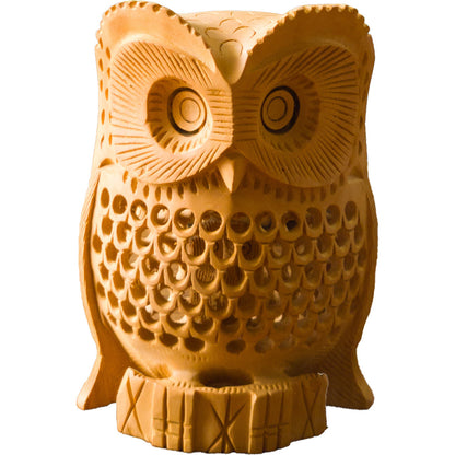 Hand-Carved Wooden Owl with Jali Work