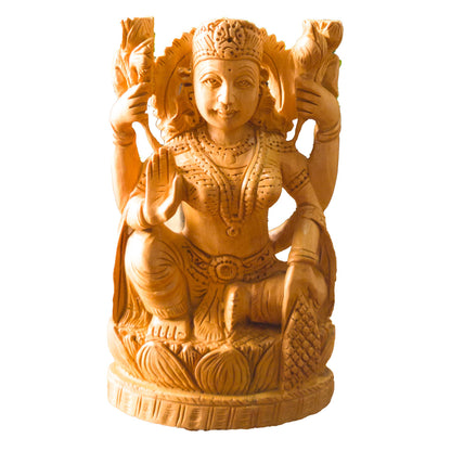 Hand-Carved Wooden Goddess Lakshmi Statue