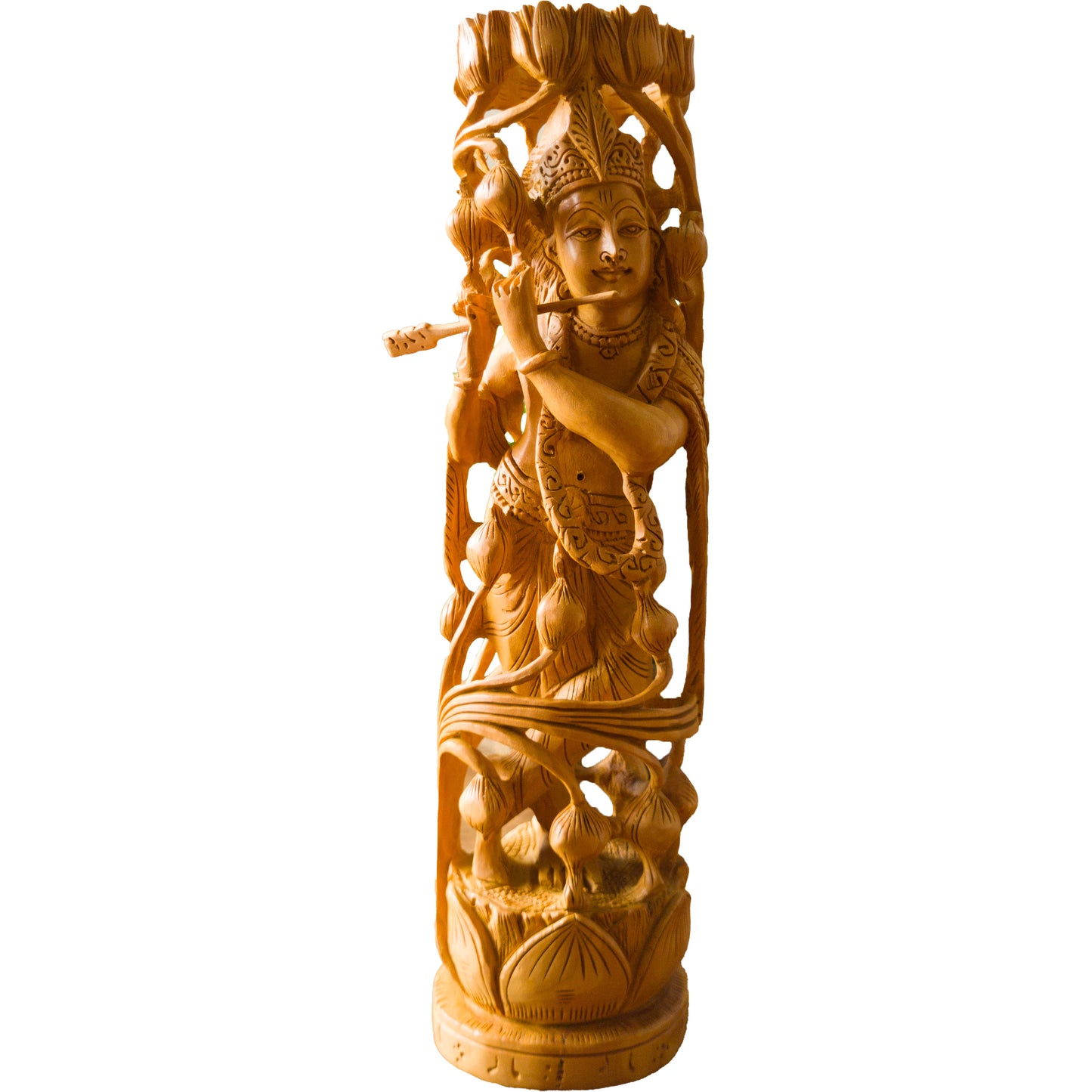 Hand-Carved Wooden Lord Krishna Statue