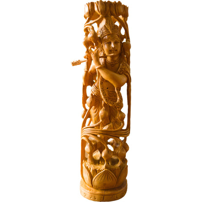 Hand-Carved Wooden Lord Krishna Statue