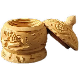 Hand-Carved Wooden Box with Dome Lid and Animal Motifs