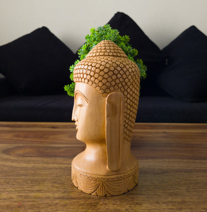 Hand-Carved Wooden Buddha Head