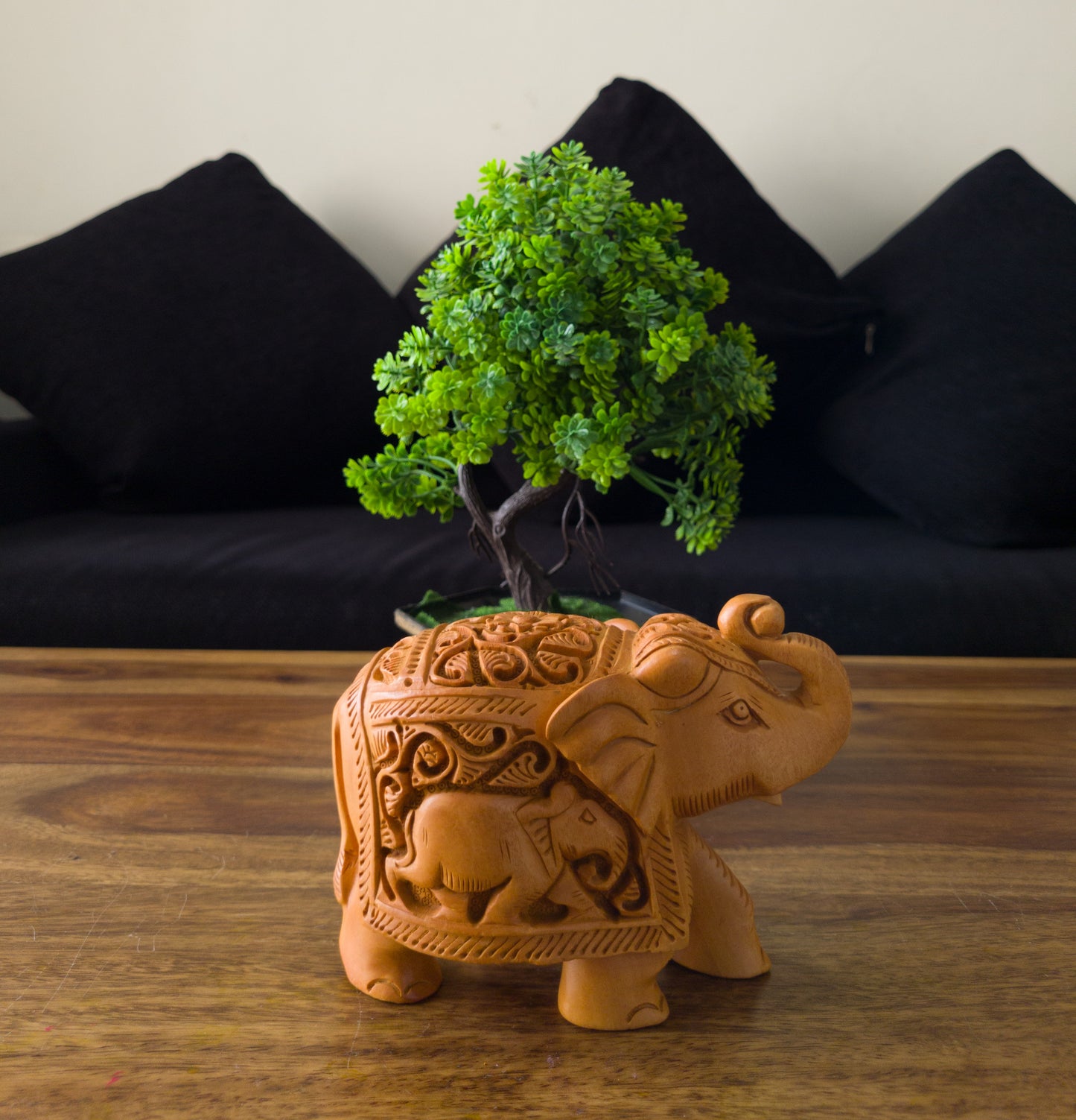 Hand-Carved Solid Wooden Elephant