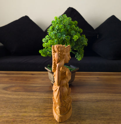 Hand-Carved Wooden Goddess Lakshmi Statue