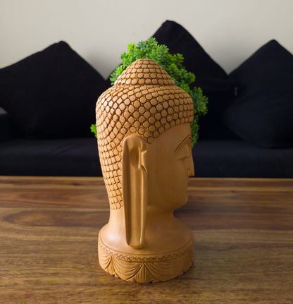 Hand-Carved Wooden Buddha Head