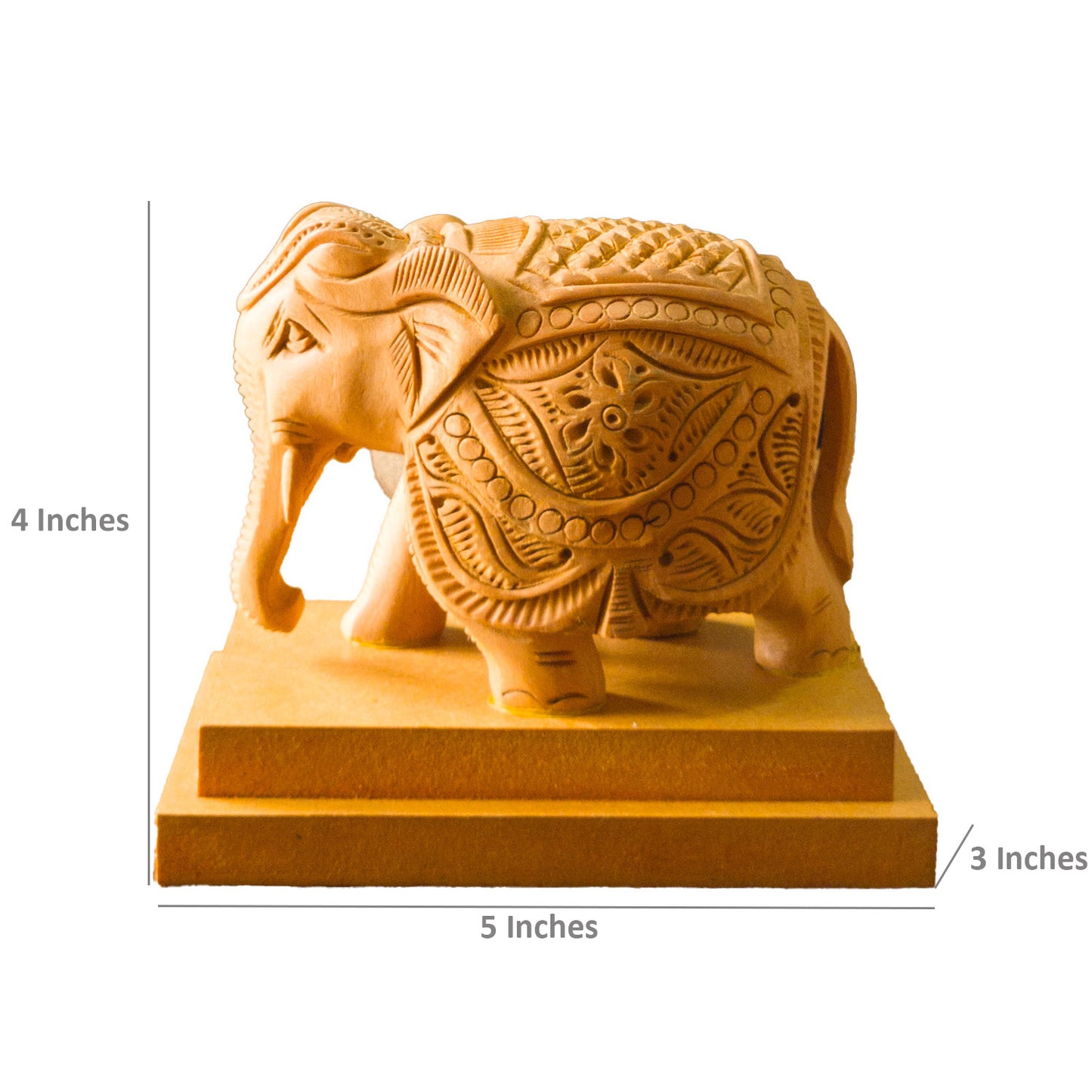 Hand-Carved Wooden Elephant on a Solid Base