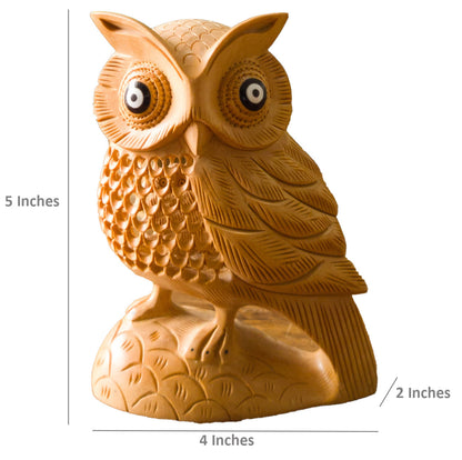 Hand-Carved Wooden Owl Statue