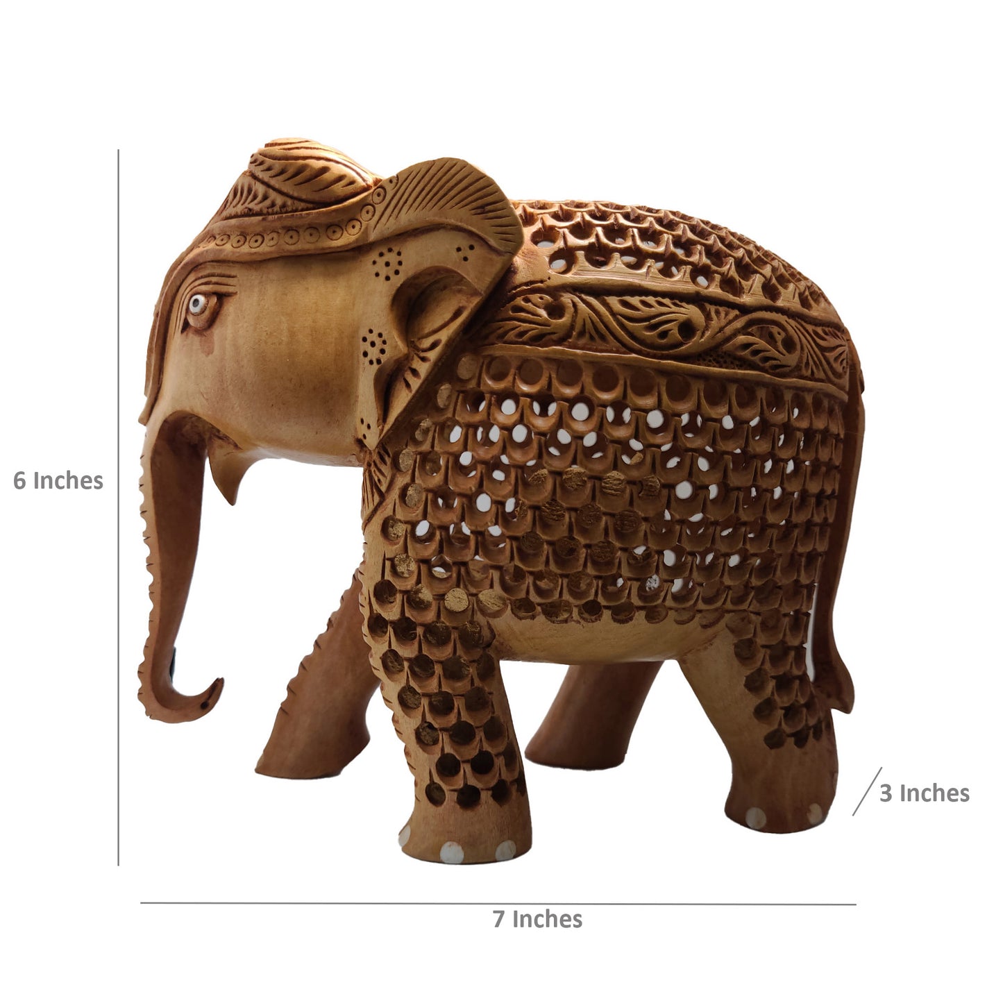 Hand-Carved Wooden Elephant with Jali (Wooden Mesh) Work