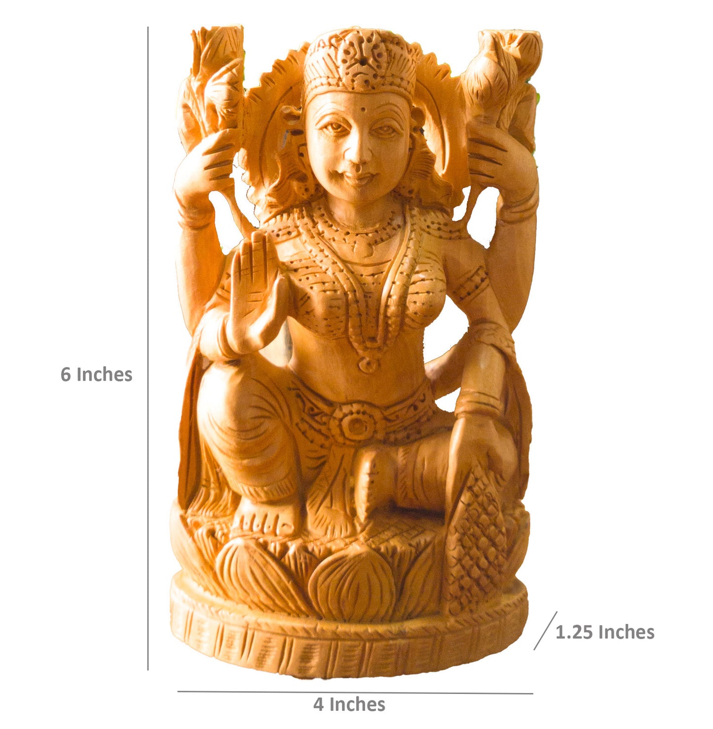 Hand-Carved Wooden Goddess Lakshmi Statue