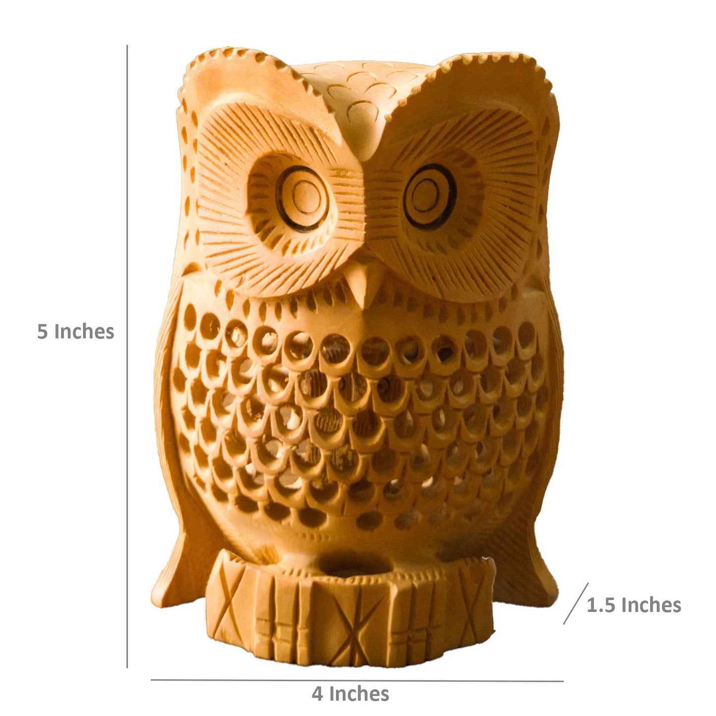 Hand-Carved Wooden Owl with Jali Work