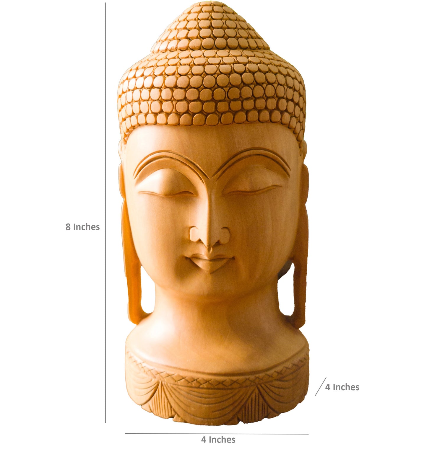 Hand-Carved Wooden Buddha Head