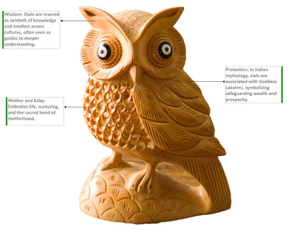 Hand-Carved Wooden Owl Statue