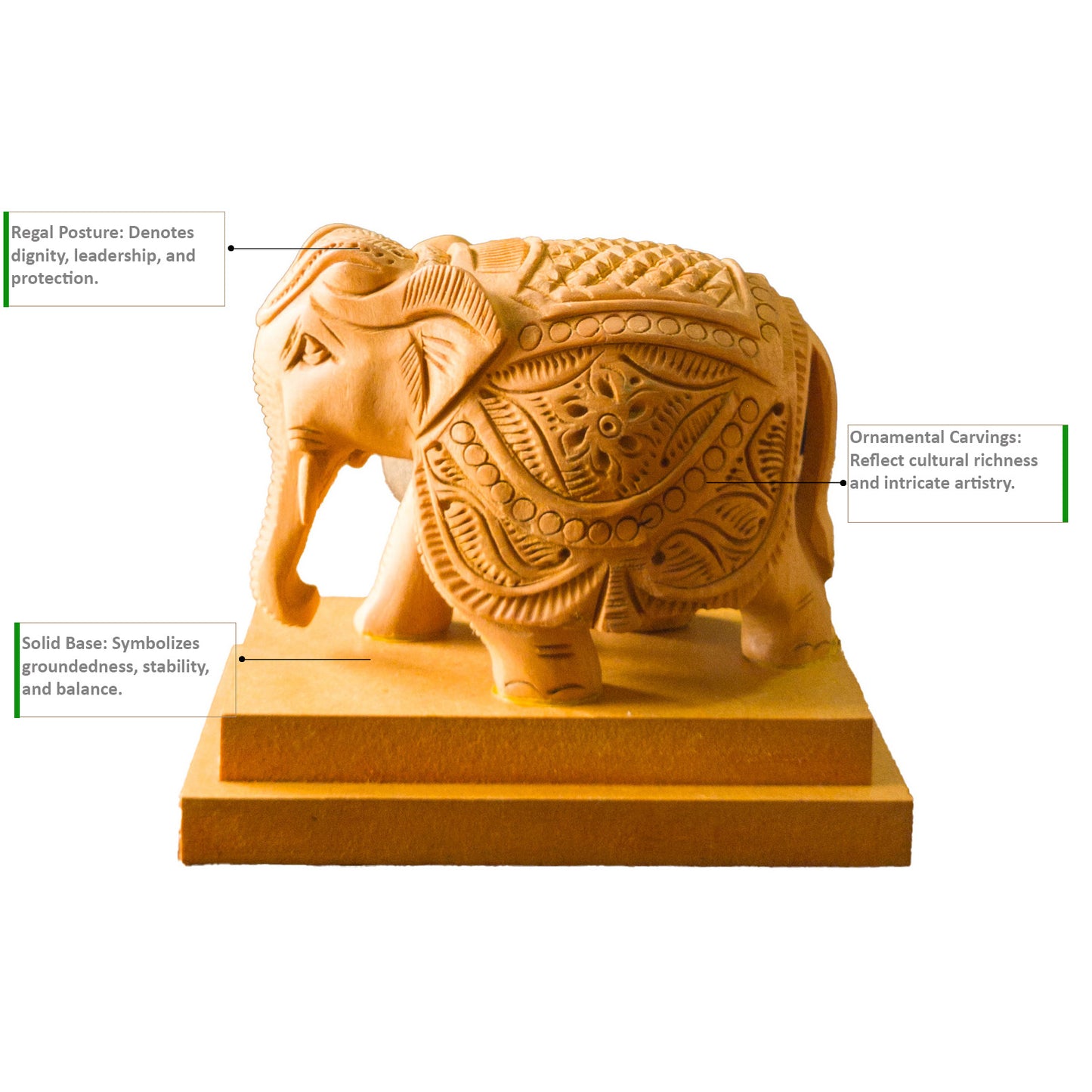 Hand-Carved Wooden Elephant on a Solid Base