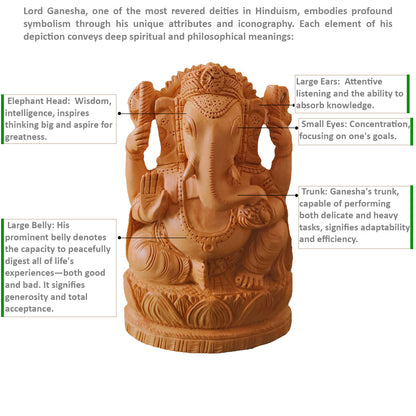 Hand-Carved Wooden Lord Ganesha Statue