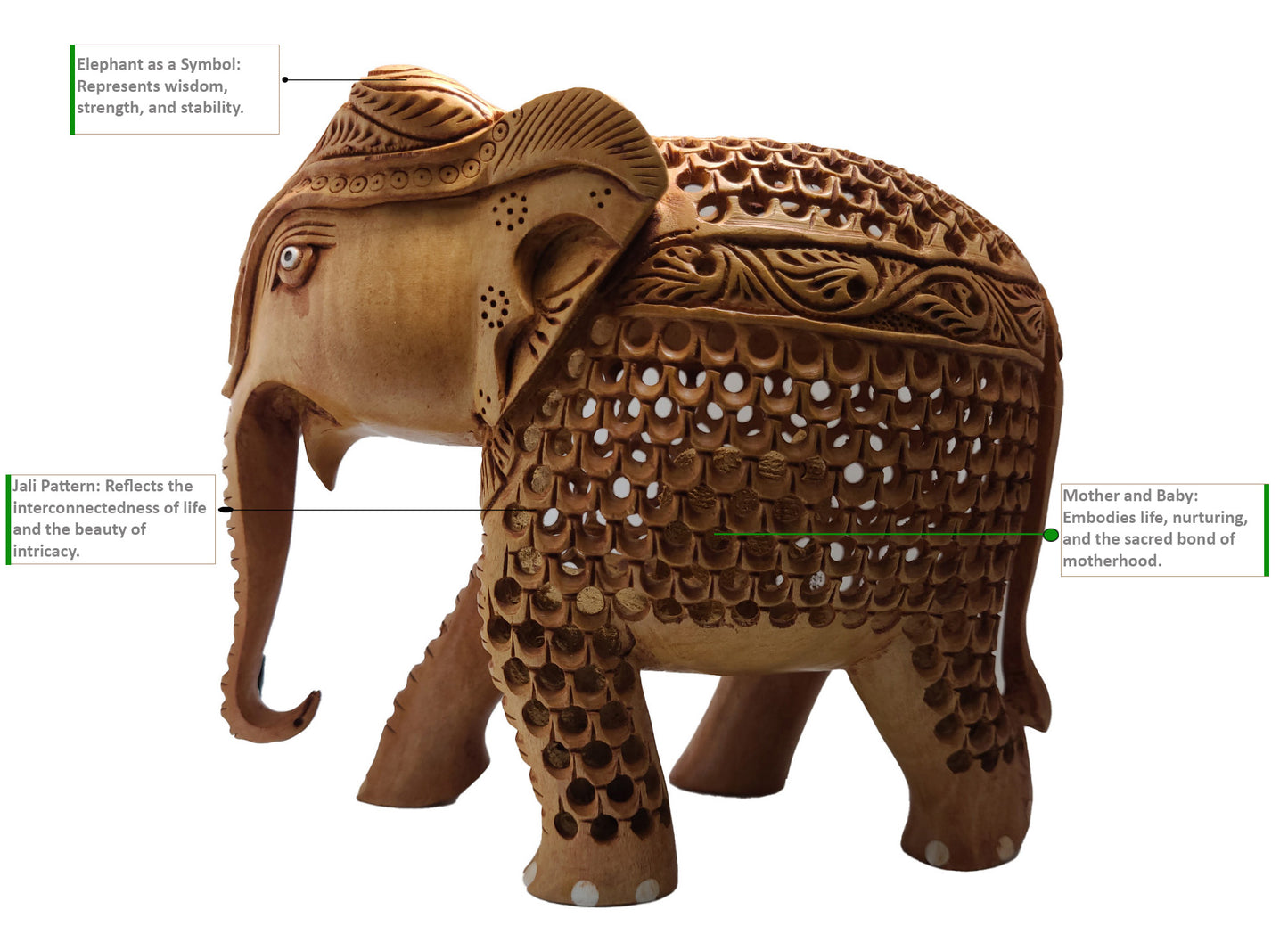 Hand-Carved Wooden Elephant with Jali (Wooden Mesh) Work