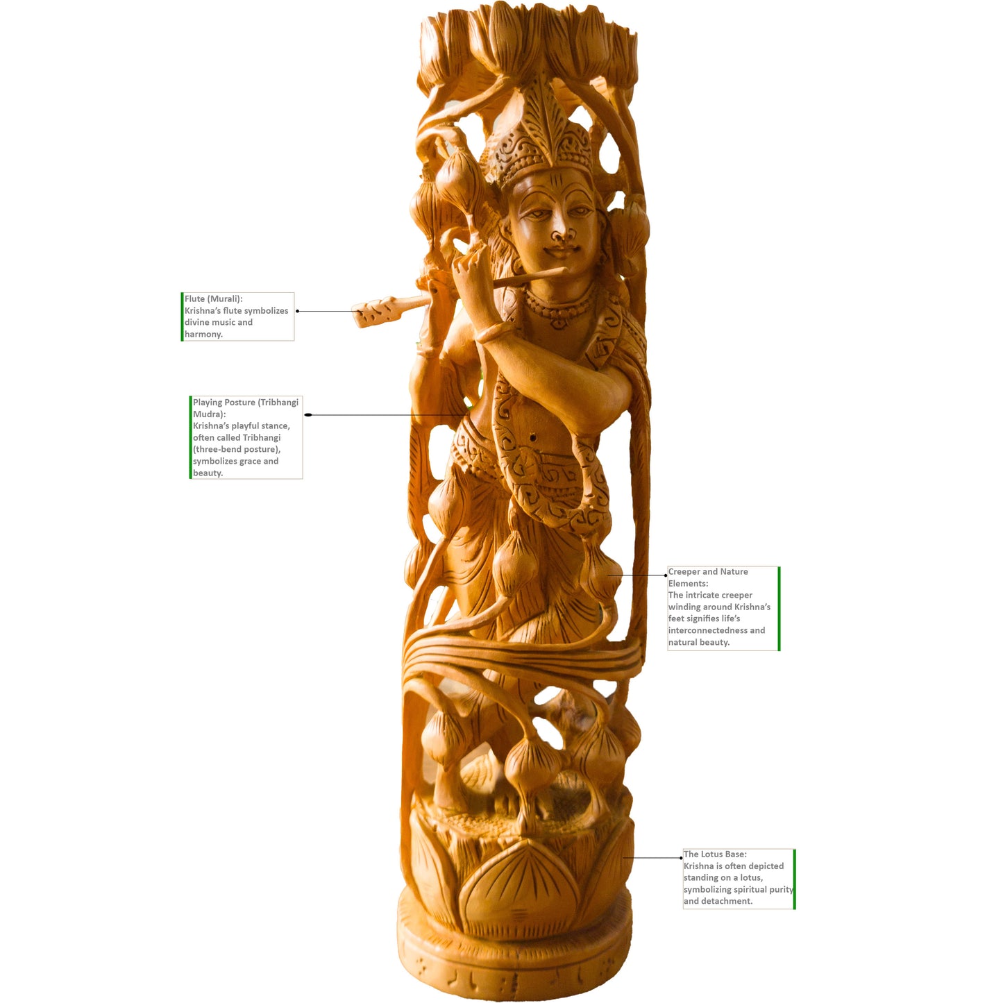 Hand-Carved Wooden Lord Krishna Statue