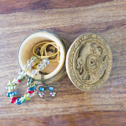 Hand-Carved Antique-Style Wooden Box with Animal Motifs